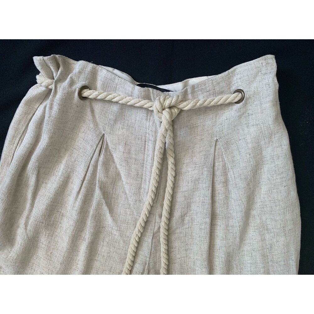 Linen Blend Pleated Pants Rope Belt Large Beige Natural Coastal Cottage Beach - Picture 4 of 16
